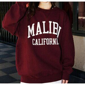 JOHN GALT Unisex Malibu CA Crew Neck Sweatshirt Burgundy